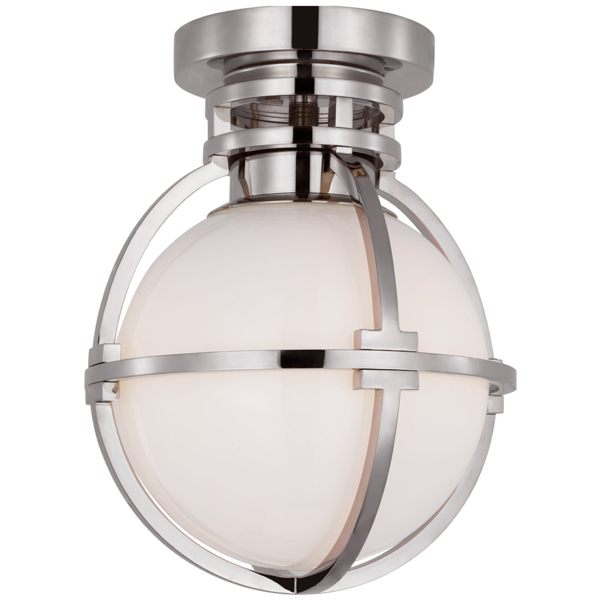 Chapman & Myers Gracie 7" Captured Globe Flush Mount in Polished Nickel with White Glass