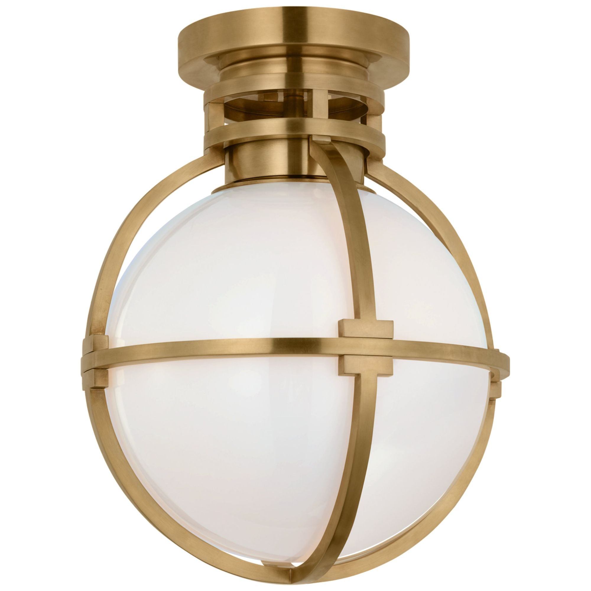 Chapman & Myers Gracie 10" Captured Globe Flush Mount in Antique-Burnished Brass with White Glass