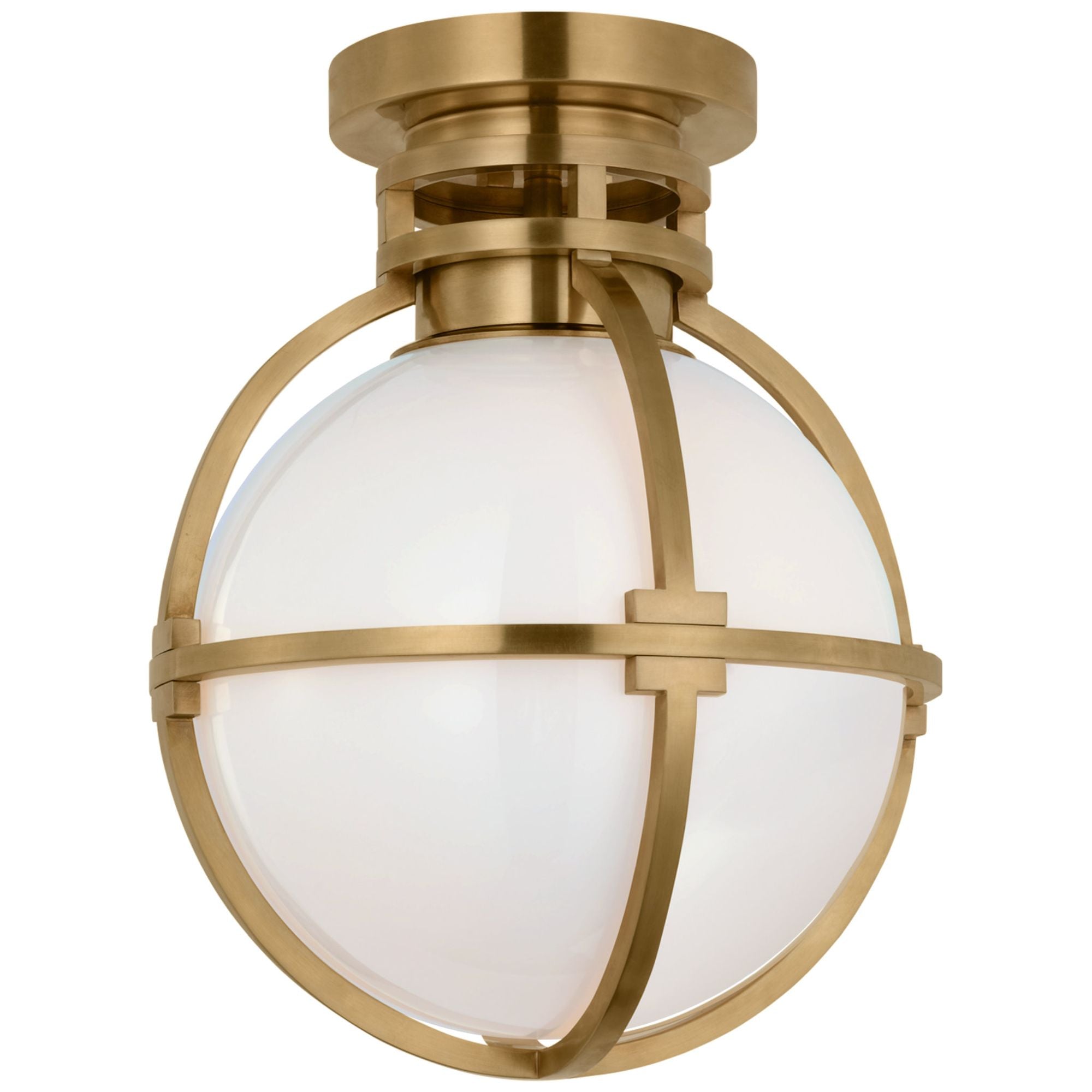 Chapman & Myers Gracie 10" Captured Globe Flush Mount in Antique-Burnished Brass with White Glass Ceiling Light W10" x H13"