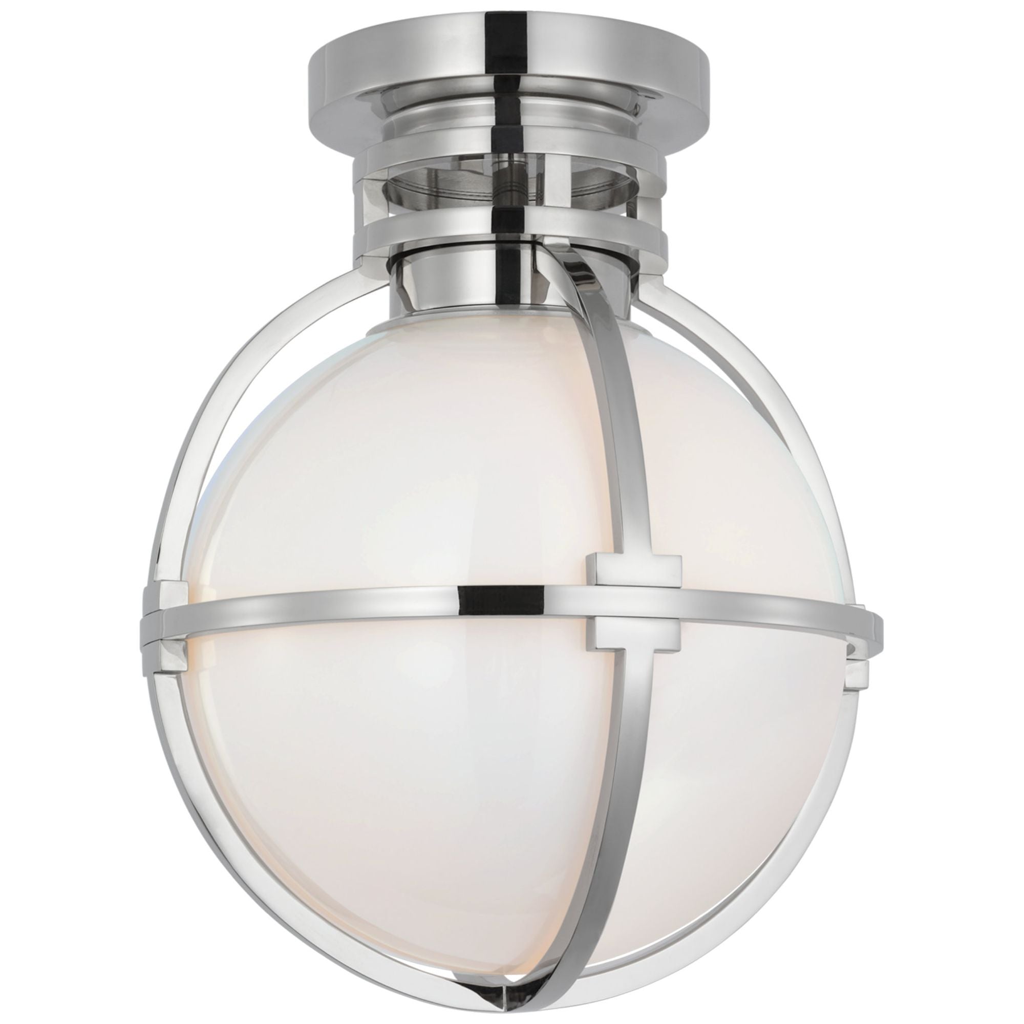 Chapman & Myers Gracie 10" Captured Globe Flush Mount in Polished Nickel with White Glass