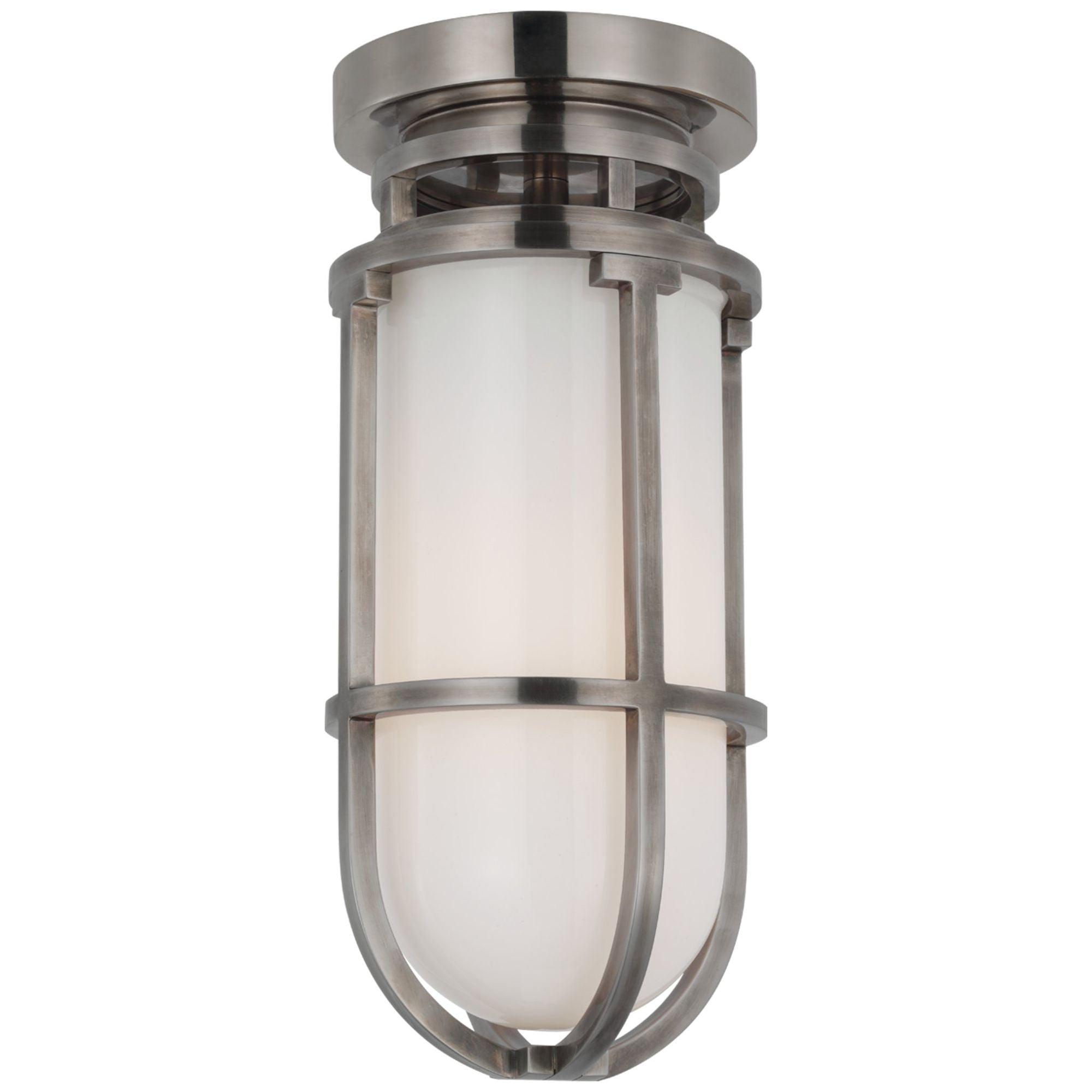Chapman & Myers Gracie Tall Flush Mount in Antique Nickel with White Glass Ceiling Light W4.75" x H11"
