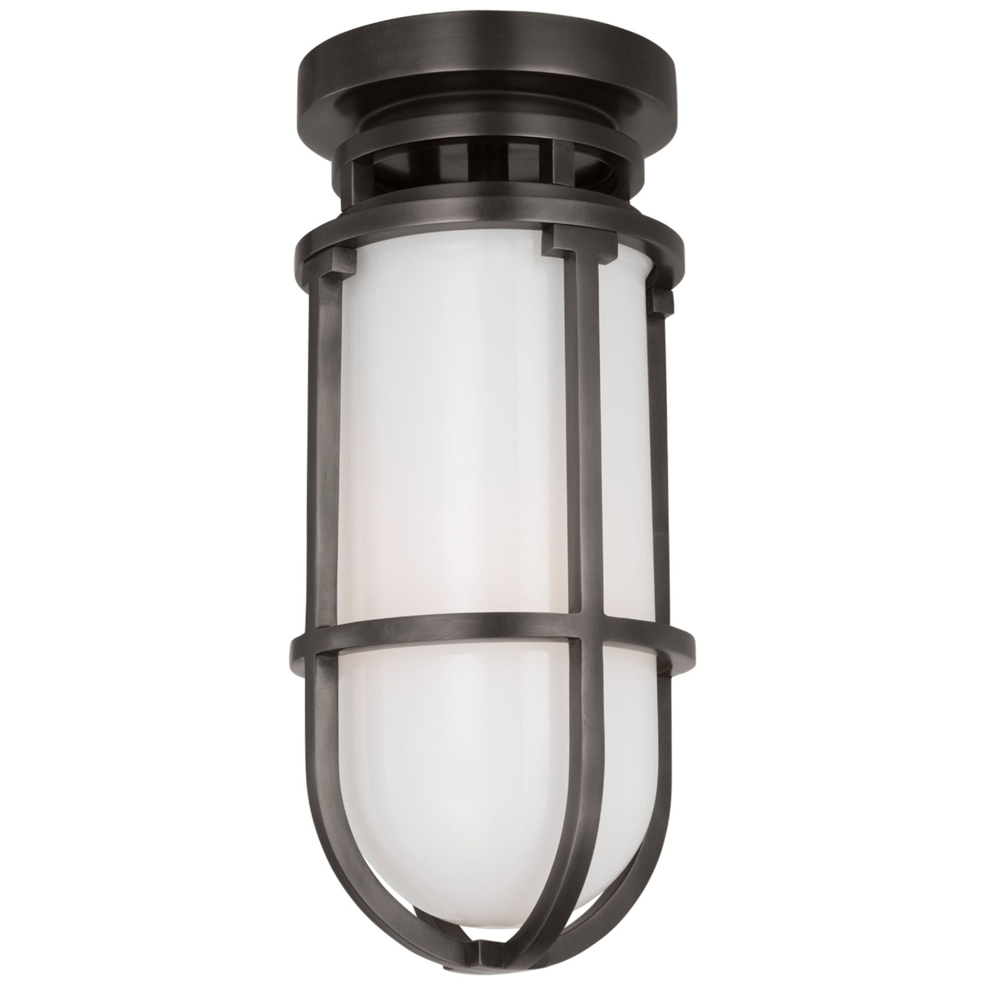Chapman & Myers Gracie Tall Flush Mount in Bronze with White Glass Ceiling Light W4.75" x H11"