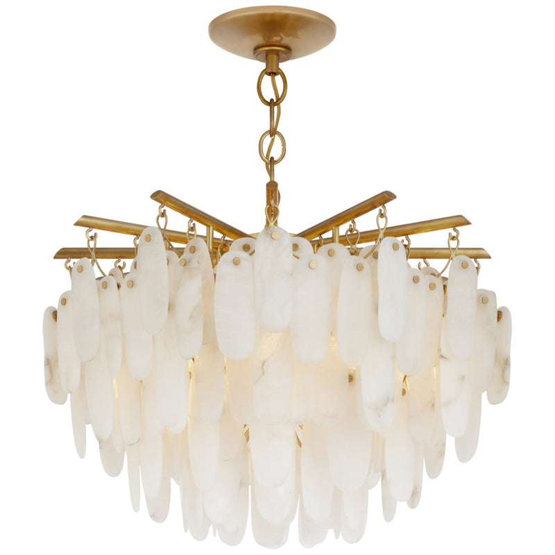 Chapman & Myers Cora Large Semi-Flush Mount Chandelier in Antique-Burnished Brass with Alabaster