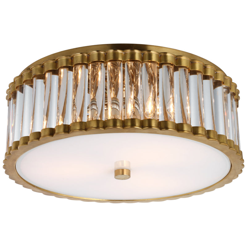 Chapman & Myers Kean 14" Flush Mount in Hand-Rubbed Antique Brass with Clear Glass Rods and Frosted Glass Diffuser