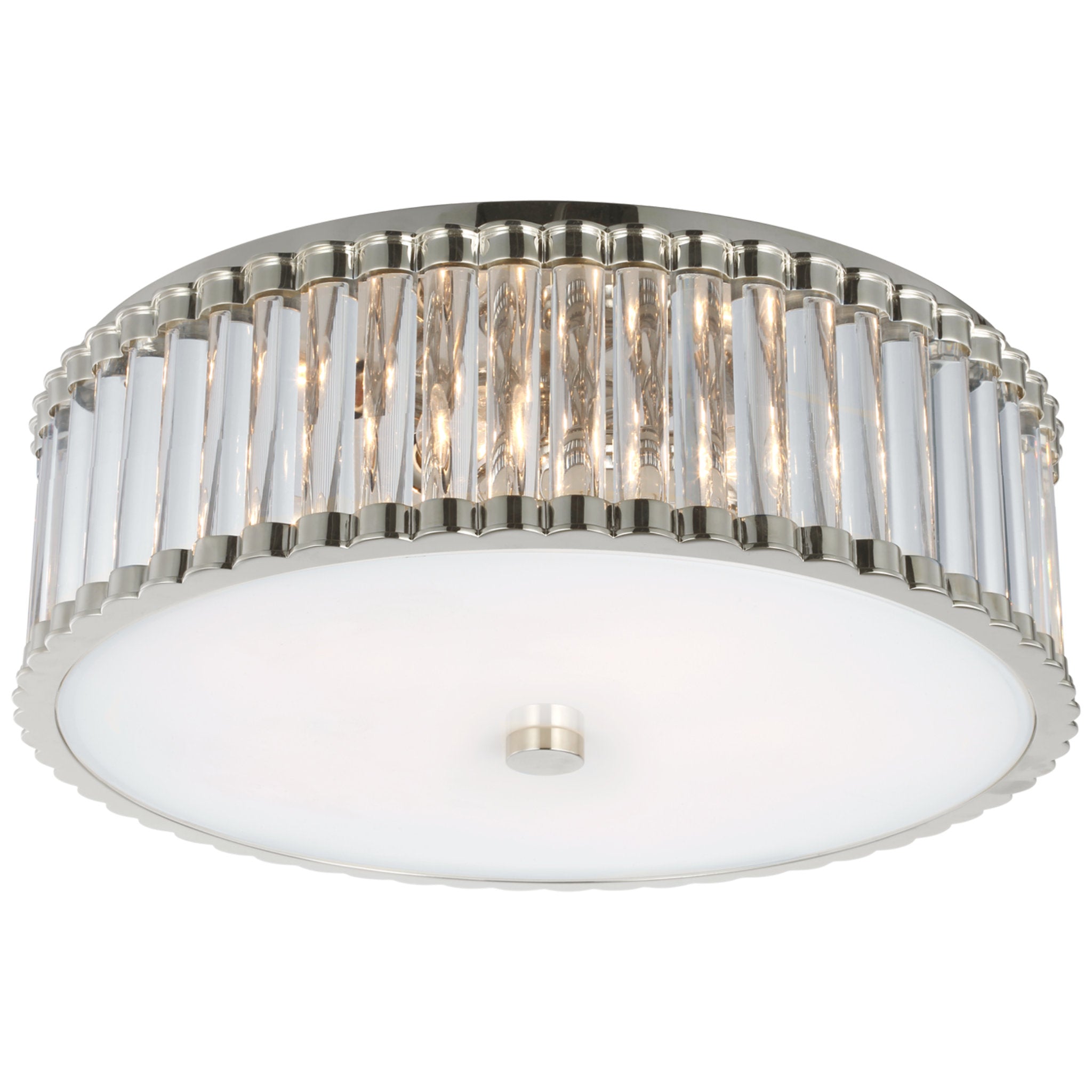 Chapman & Myers Kean 18" Flush Mount in Polished Nickel with Clear Glass Rods and Frosted Glass Diffuser