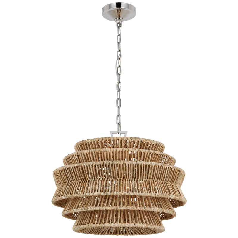 Chapman & Myers Antigua Small Drum Chandelier in Polished Nickel and Natural Abaca
