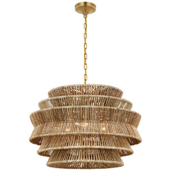 Chapman & Myers Antigua Medium Drum Chandelier in Antique-Burnished Brass and Natural Abaca