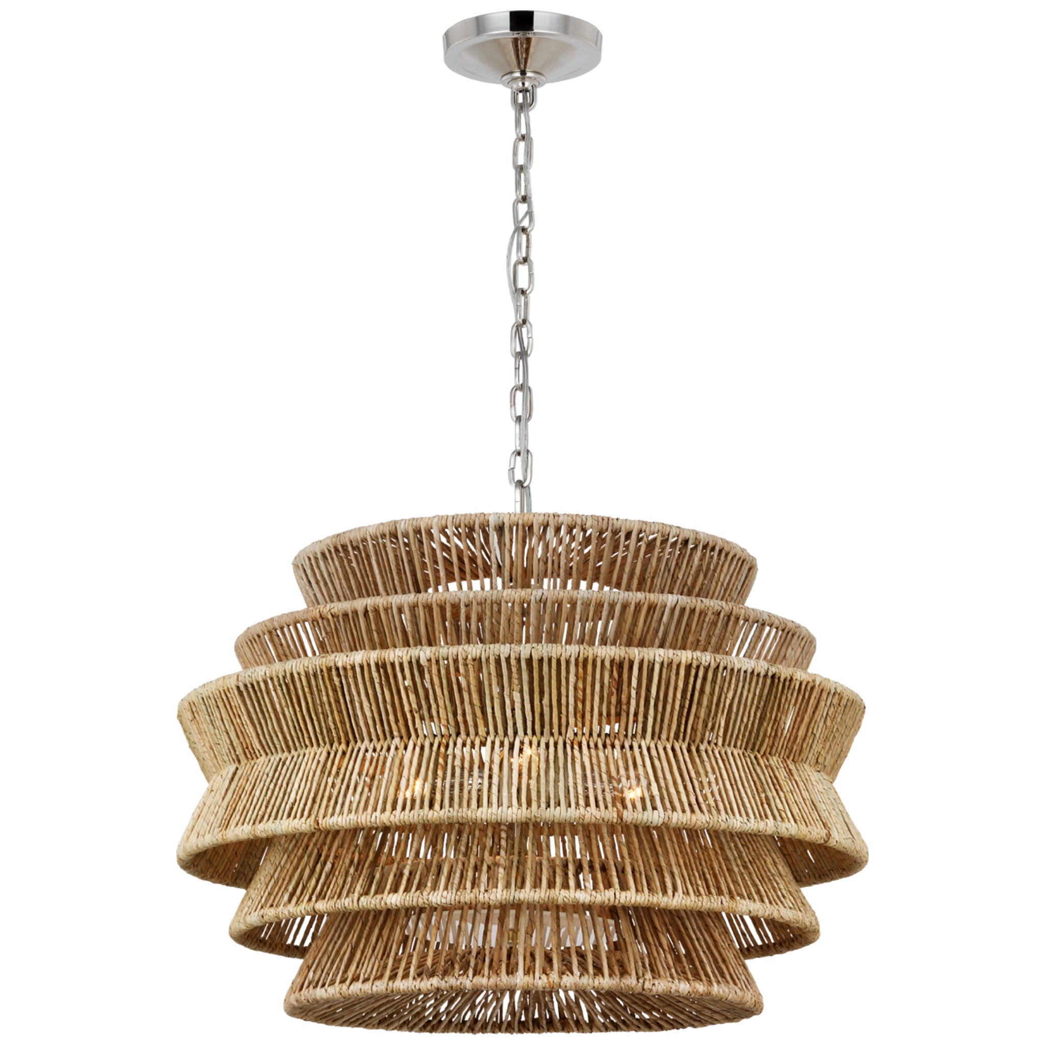 Chapman & Myers Antigua Medium Drum Chandelier in Polished Nickel and Natural Abaca Ceiling Light W30" x H21.5"