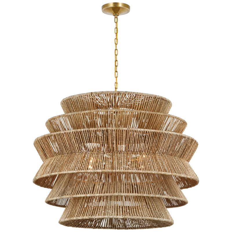 Chapman & Myers Antigua XL Drum Chandelier in Antique-Burnished Brass and Natural Abaca