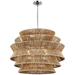 Chapman & Myers Antigua XL Drum Chandelier in Polished Nickel and Natural Abaca