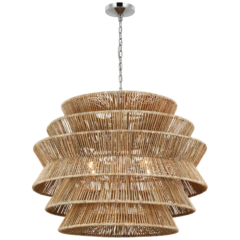 Chapman & Myers Antigua XL Drum Chandelier in Polished Nickel and Natural Abaca