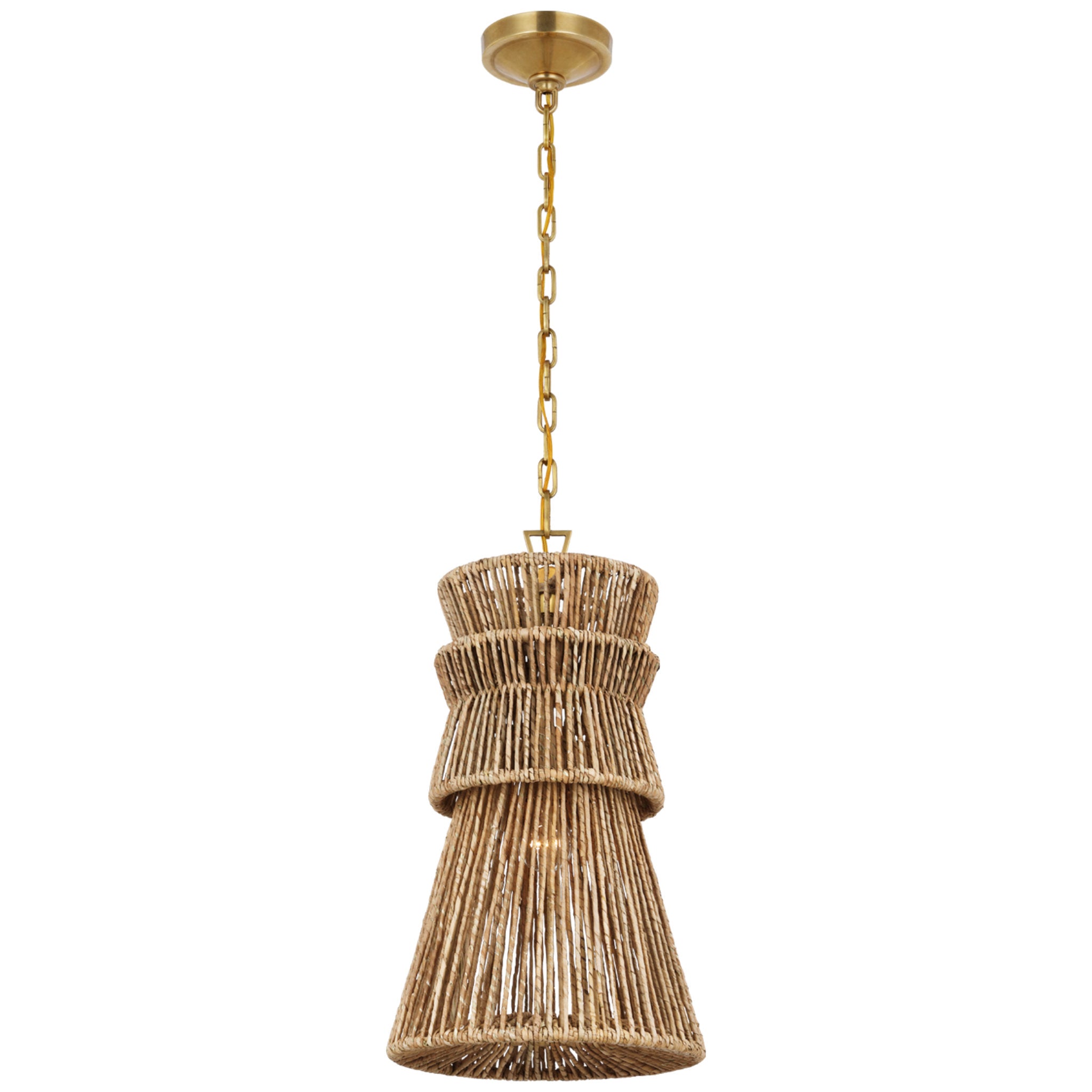 Chapman & Myers Antigua 13" Pendant in Antique-Burnished Brass and Natural Abaca Ceiling Light W13" x H22.75"