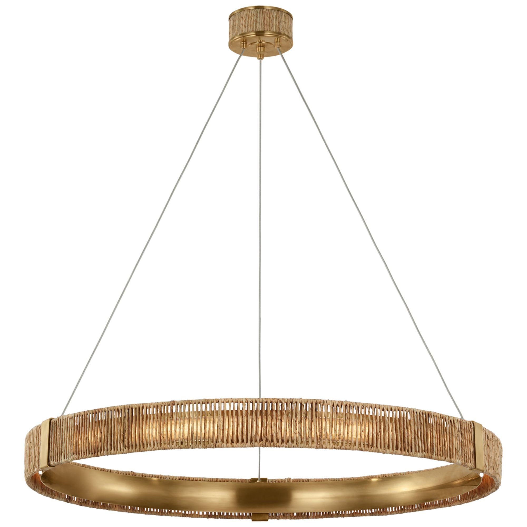 Chapman & Myers Kayden 40" Ring Chandelier in Antique-Burnished Brass and Natural Abaca Ceiling Light W40.75"