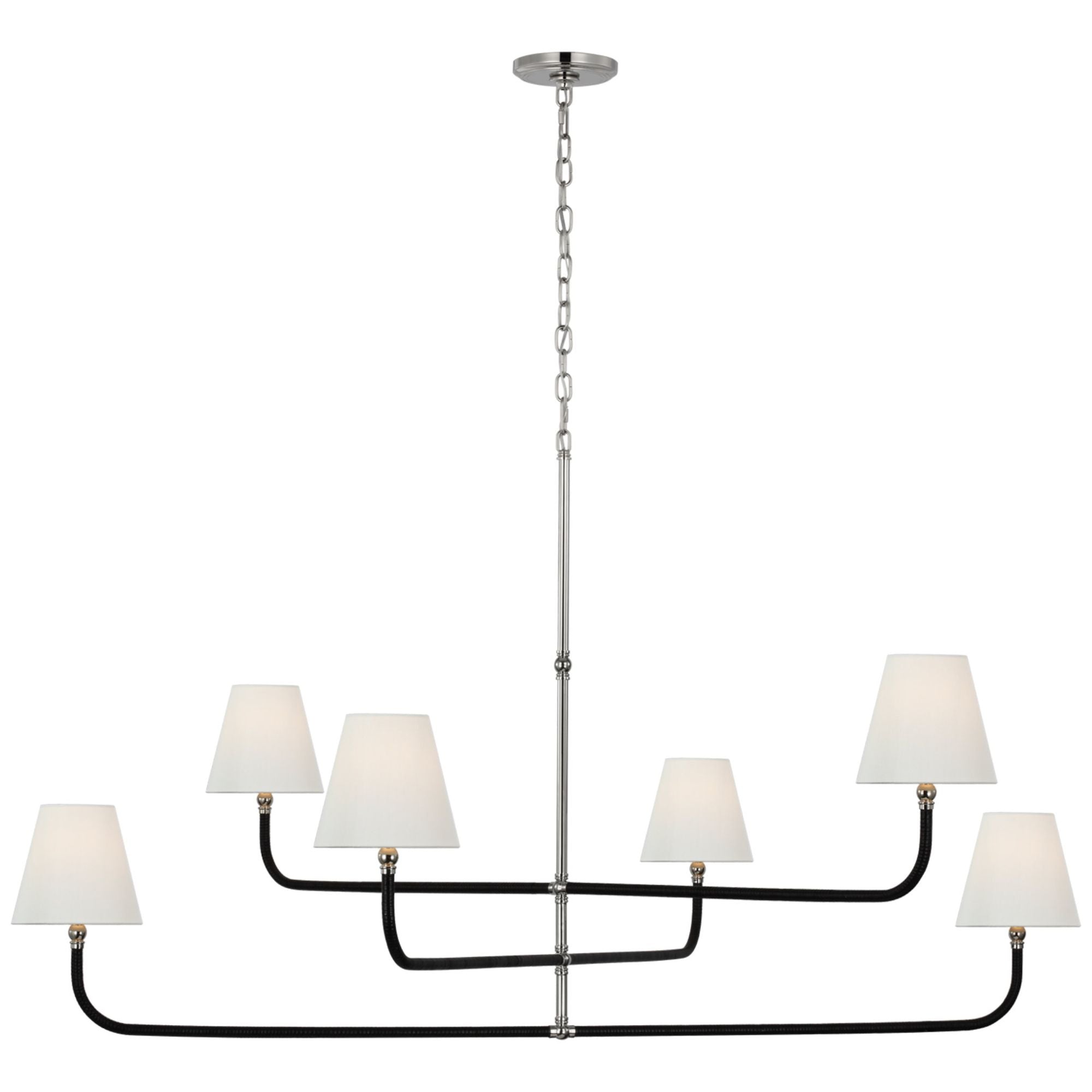 Chapman & Myers Basden Grande Three Tier Chandelier in Polished Nickel and Black Rattan with Linen Shades Ceiling Light W60" x H34"