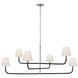 Chapman & Myers Basden Grande Three Tier Chandelier in Polished Nickel and Black Rattan with Linen Shades