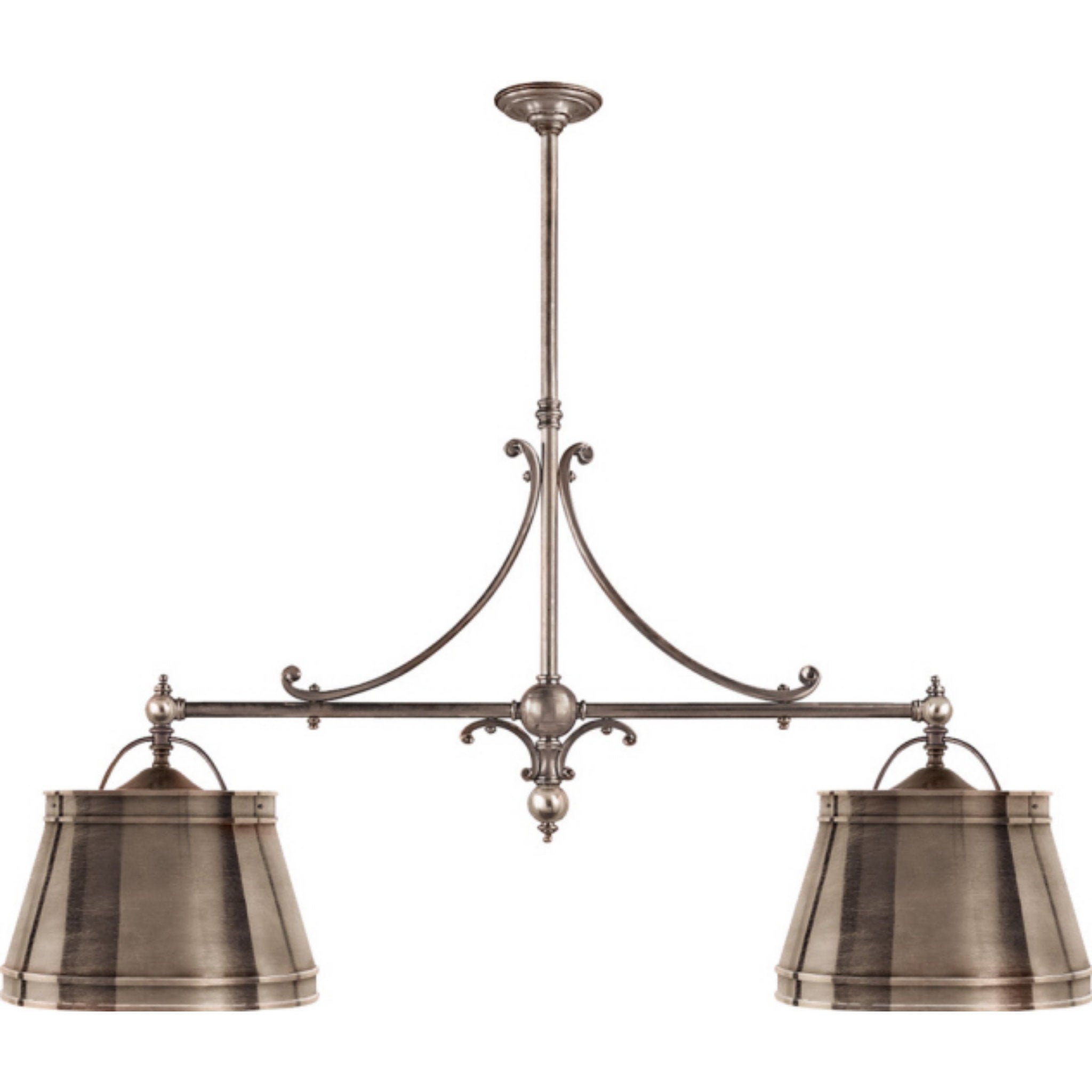 Chapman & Myers Sloane Double Shop Pendant in Antique Nickel with Antique Nickel Shades