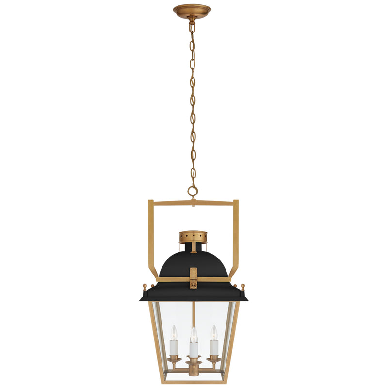 Chapman & Myers Coventry Small Lantern in Matte Black and Antique-Burnished Brass with Clear Glass