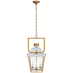 Chapman & Myers Coventry Small Lantern in Matte White and Antique-Burnished Brass with Clear Glass