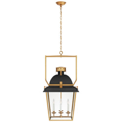 Chapman & Myers Coventry Medium Lantern in Matte Black and Antique-Burnished Brass with Clear Glass