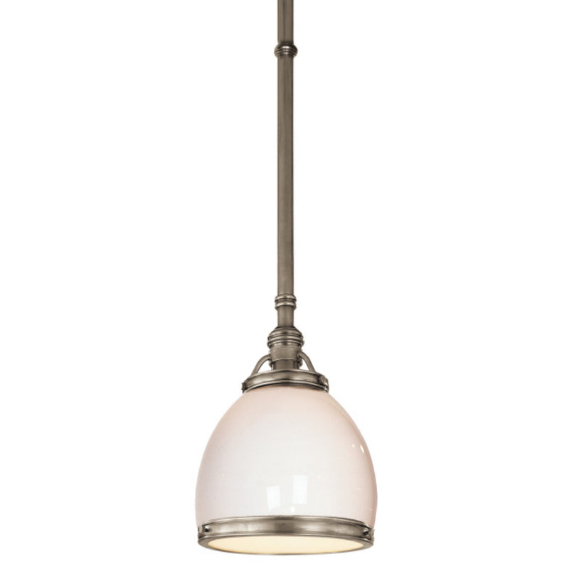 Chapman & Myers Sloane Single Pendant in Antique Nickel with White Glass