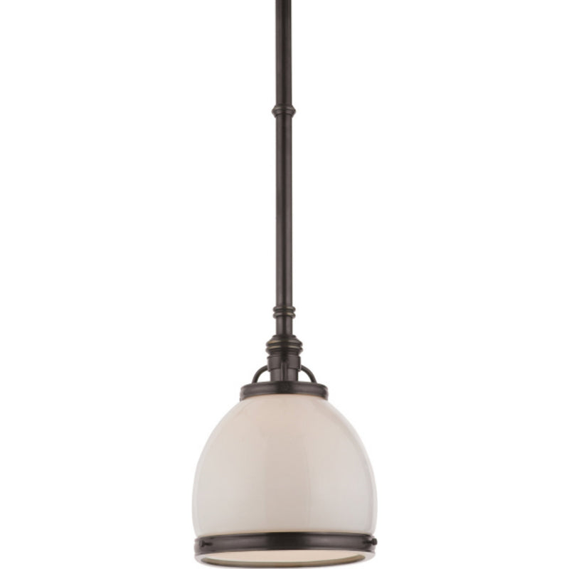 Chapman & Myers Sloane Single Pendant in Bronze with White Glass