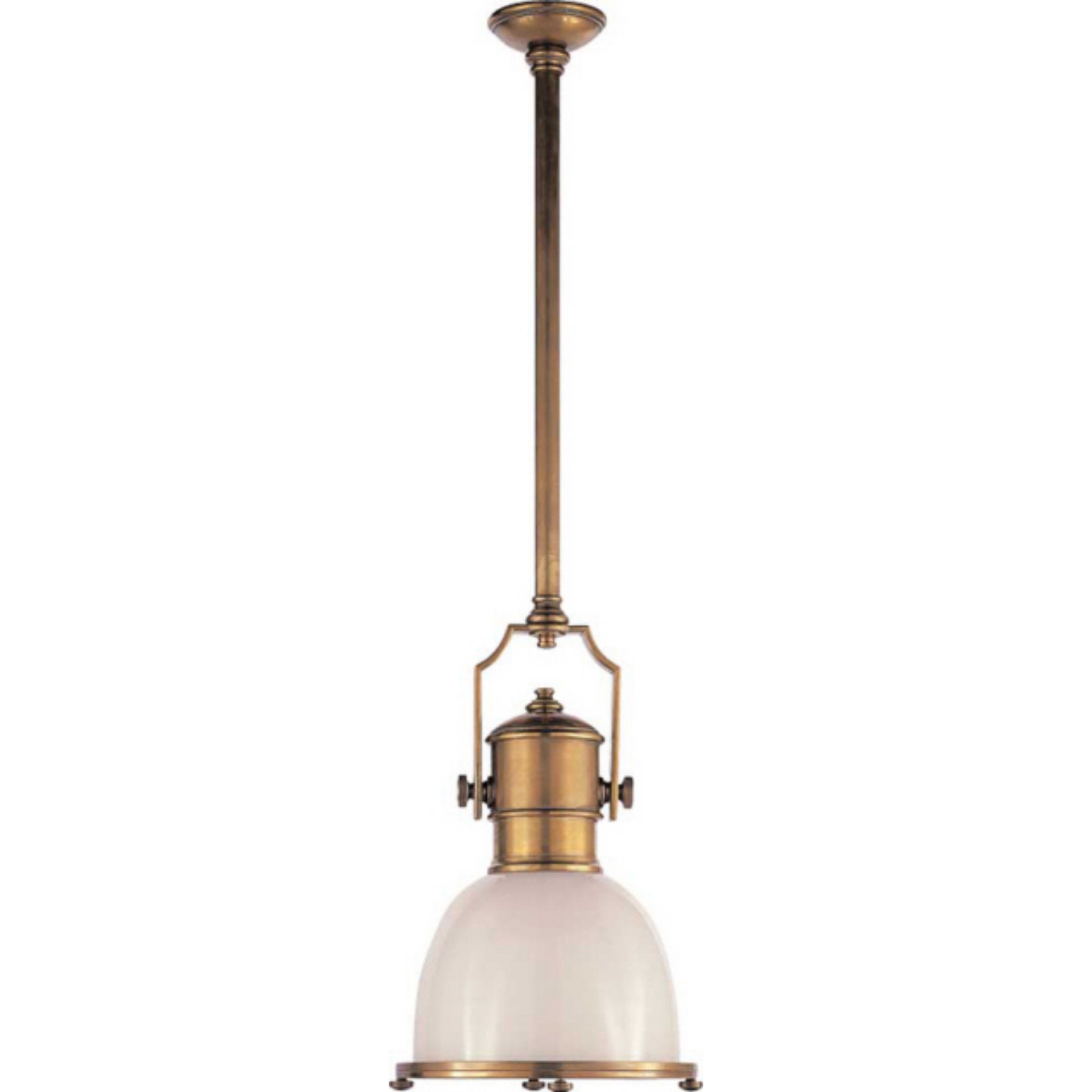 Chapman & Myers Country Industrial Small Pendant in Antique-Burnished Brass with White Glass Shade
