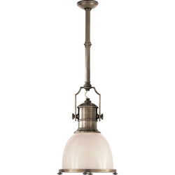 Chapman & Myers Country Industrial Small Pendant in Antique Nickel with White Glass Shade