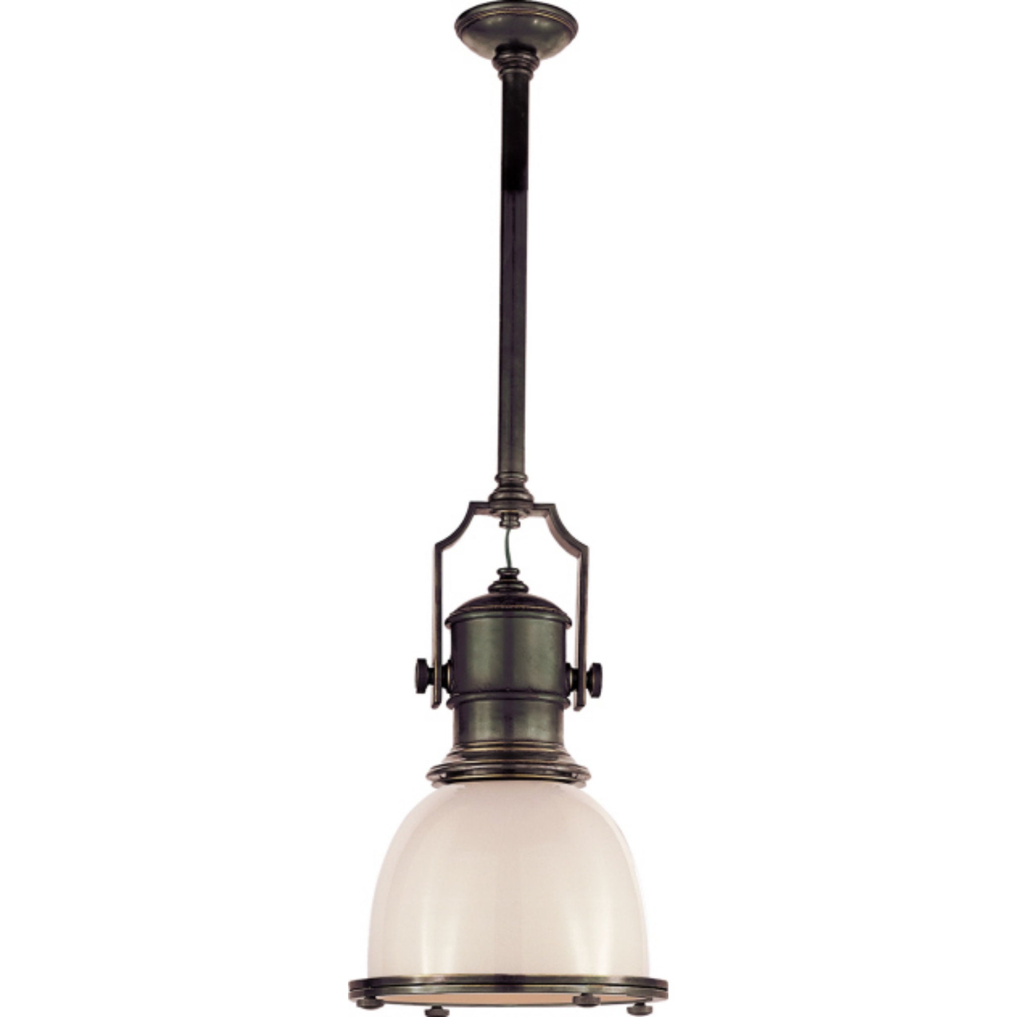 Chapman & Myers Country Industrial Small Pendant in Bronze with White Glass Shade