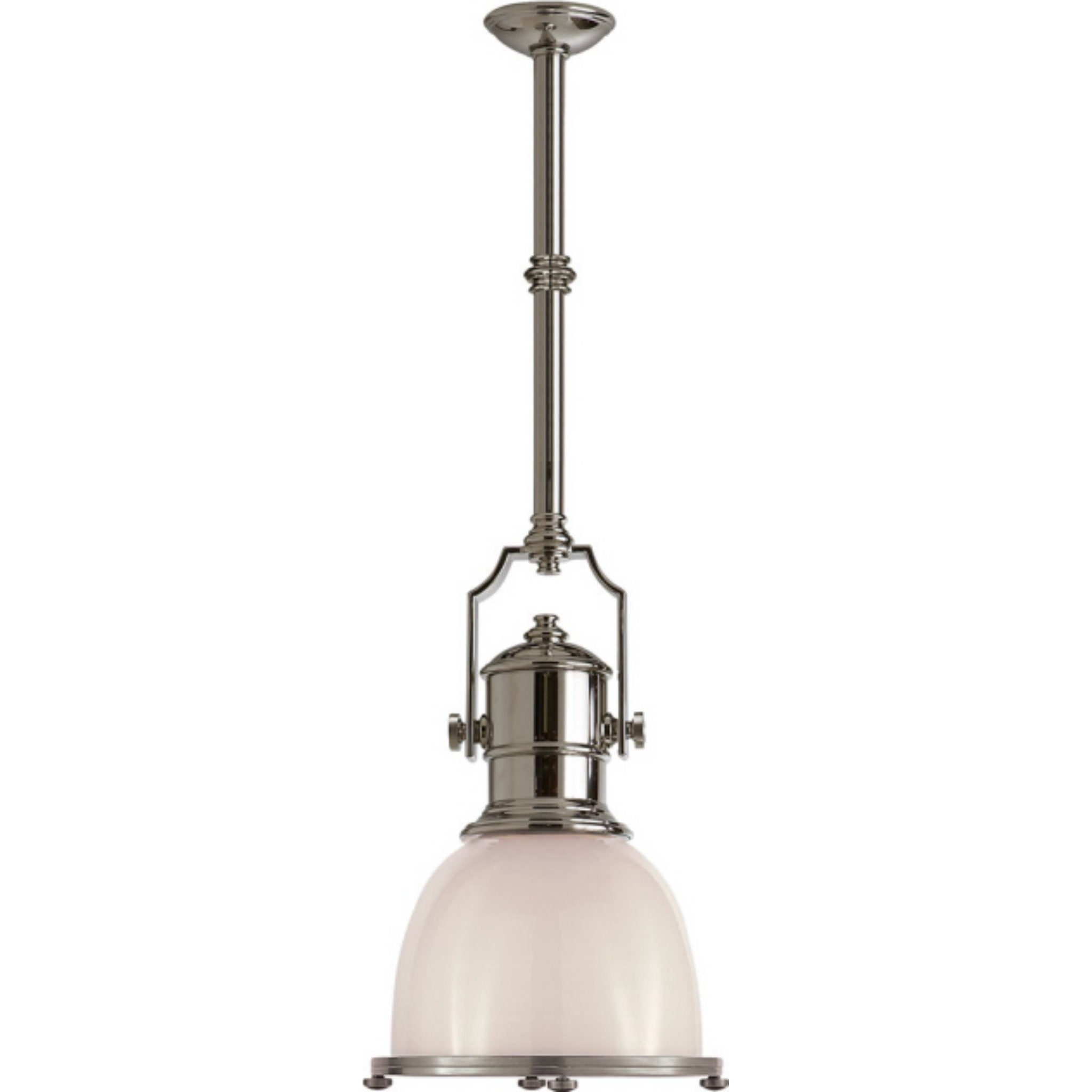 Chapman & Myers Country Industrial Small Pendant in Polished Nickel with White Glass Shade