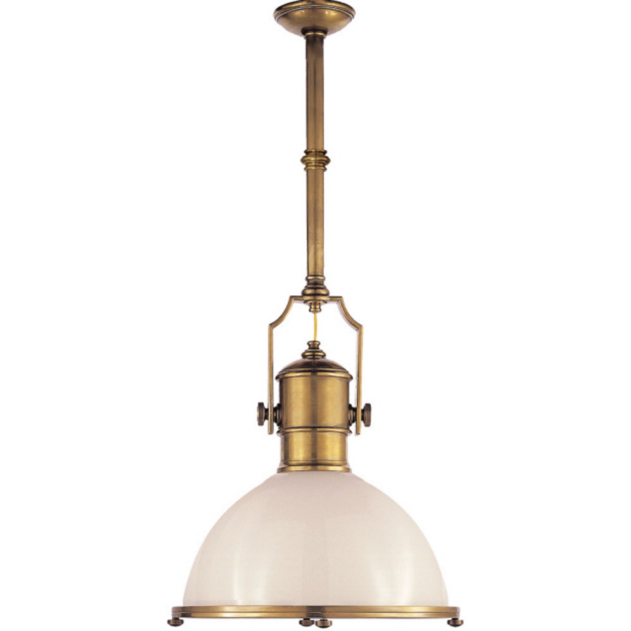 Chapman & Myers Country Industrial Large Pendant in Antique-Burnished Brass with White Glass Shade