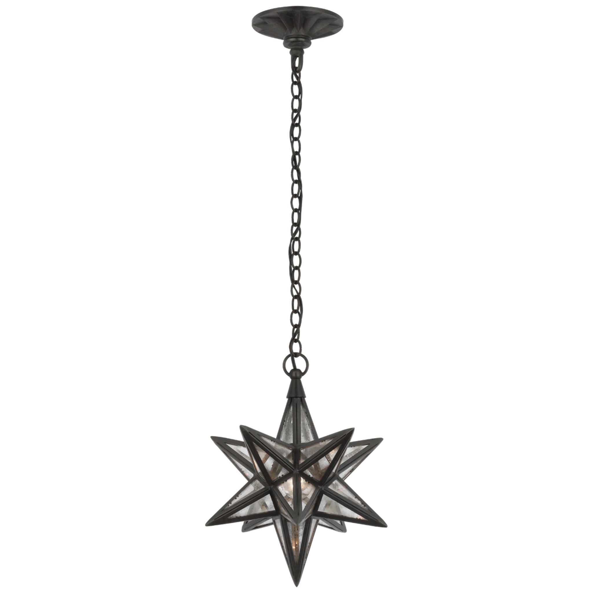 Chapman & Myers Moravian Small Star Lantern in Aged Iron with Antique Mirror Ceiling Light W11.5" x H15.25"