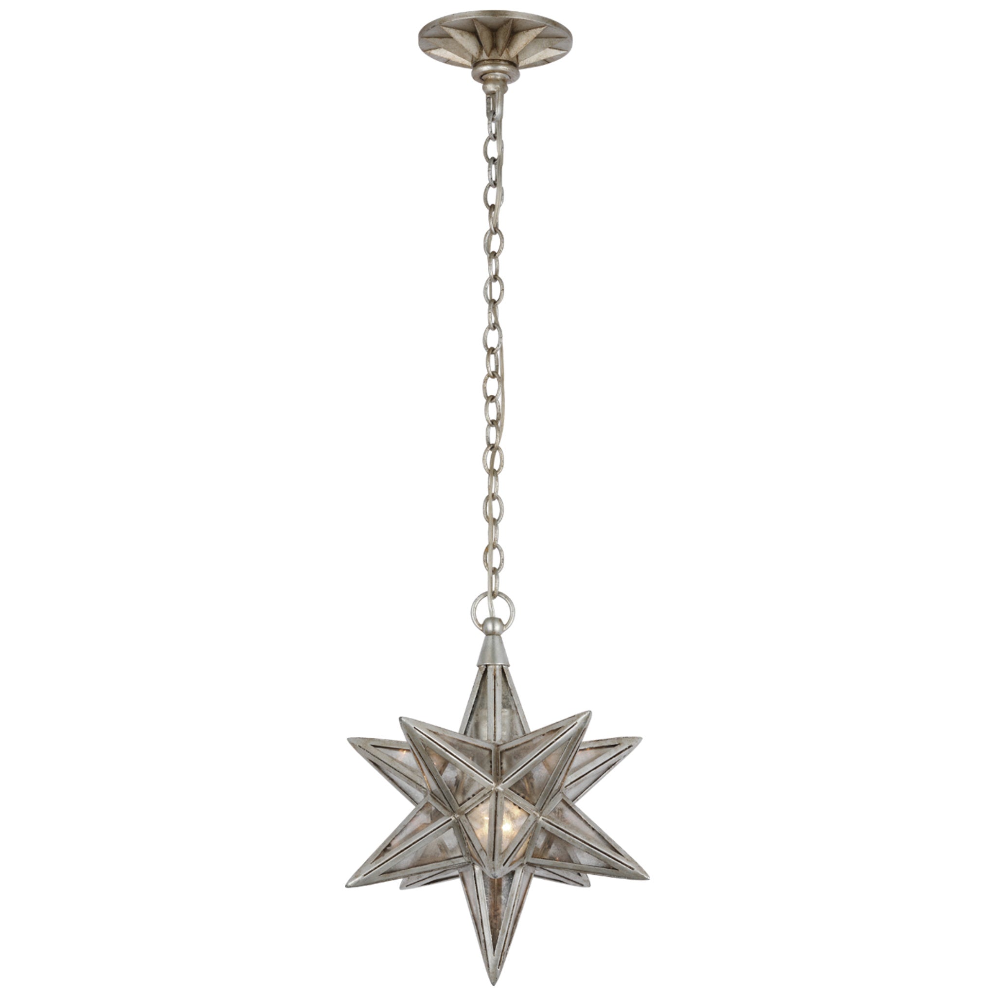 Chapman & Myers Moravian Small Star Lantern in Burnished Silver Leaf with Antique Mirror