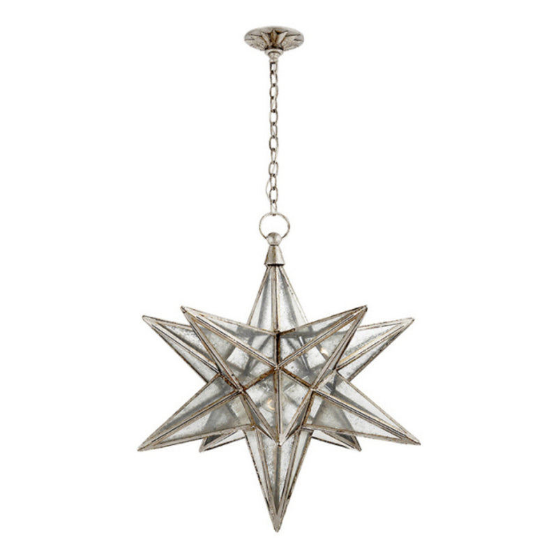 Chapman & Myers Moravian Large Star Lantern in Burnished Silver Leaf with Antique Mirror