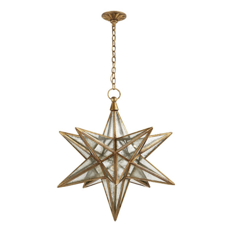 Chapman & Myers Moravian Large Star Lantern in Gilded Iron with Antique Mirror