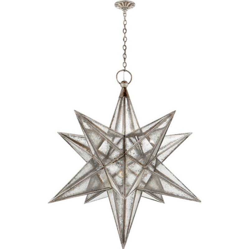 Chapman & Myers Moravian XL Star Lantern in Burnished Silver Leaf with Antique Mirror