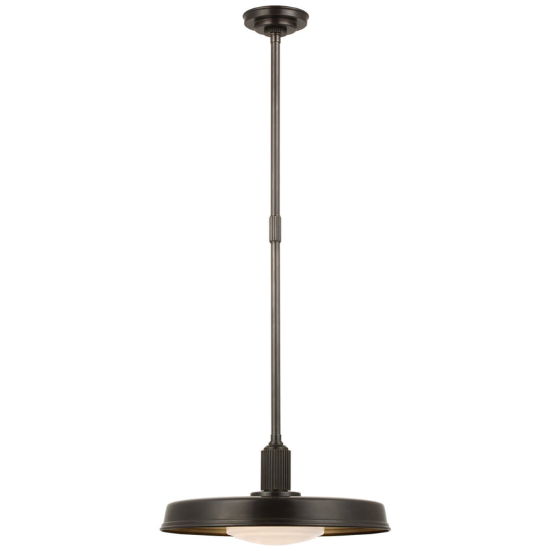 Chapman & Myers Ruhlmann 18" Factory Pendant in Bronze with White Glass and Brass Interior