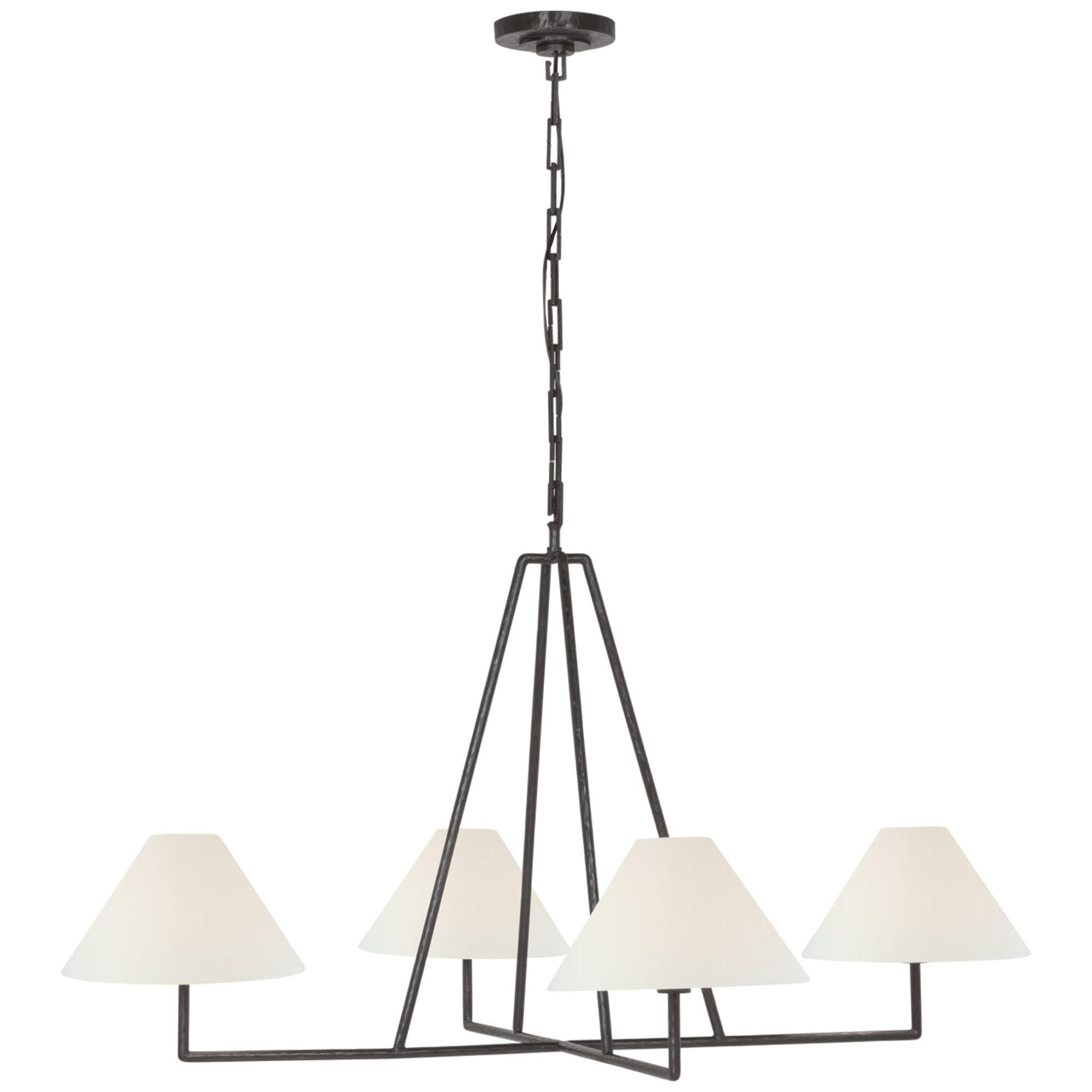 Chapman & Myers Ashton Extra Large Four Light Sculpted Chandelier in Aged Iron with Linen Shades