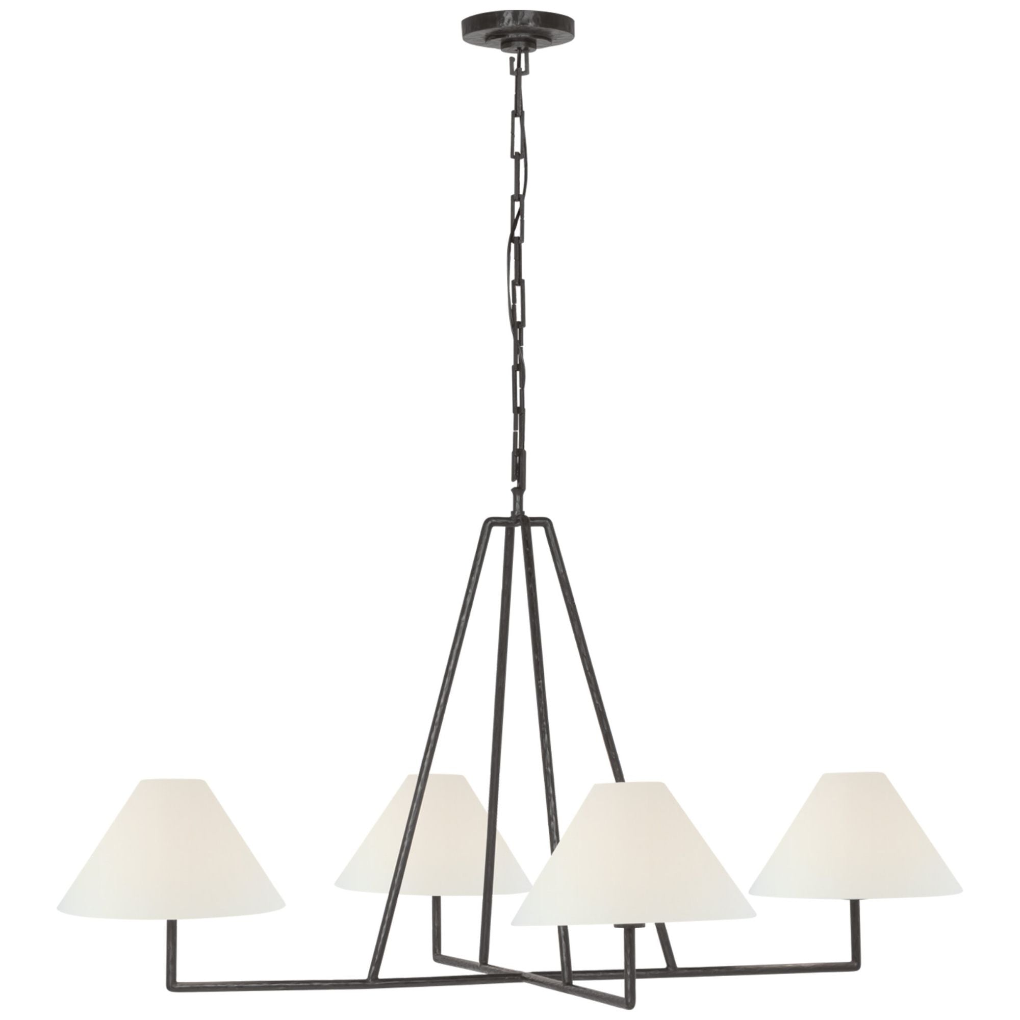 Chapman & Myers Ashton Extra Large Four Light Sculpted Chandelier in Aged Iron with Linen Shades Ceiling Light W44.5" x H25.5"
