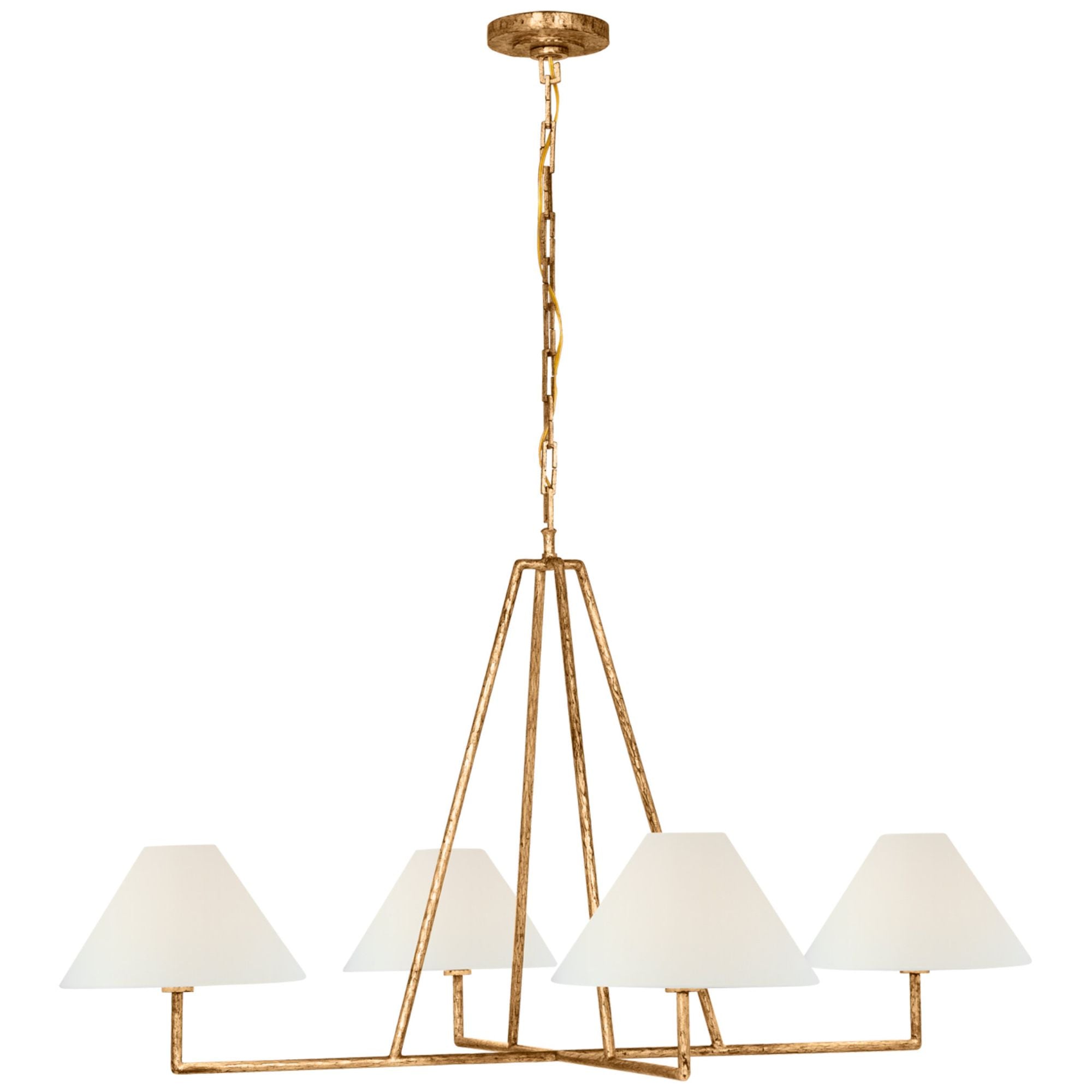 Chapman & Myers Ashton Extra Large Four Light Sculpted Chandelier in Gilded Iron with Linen Shades
