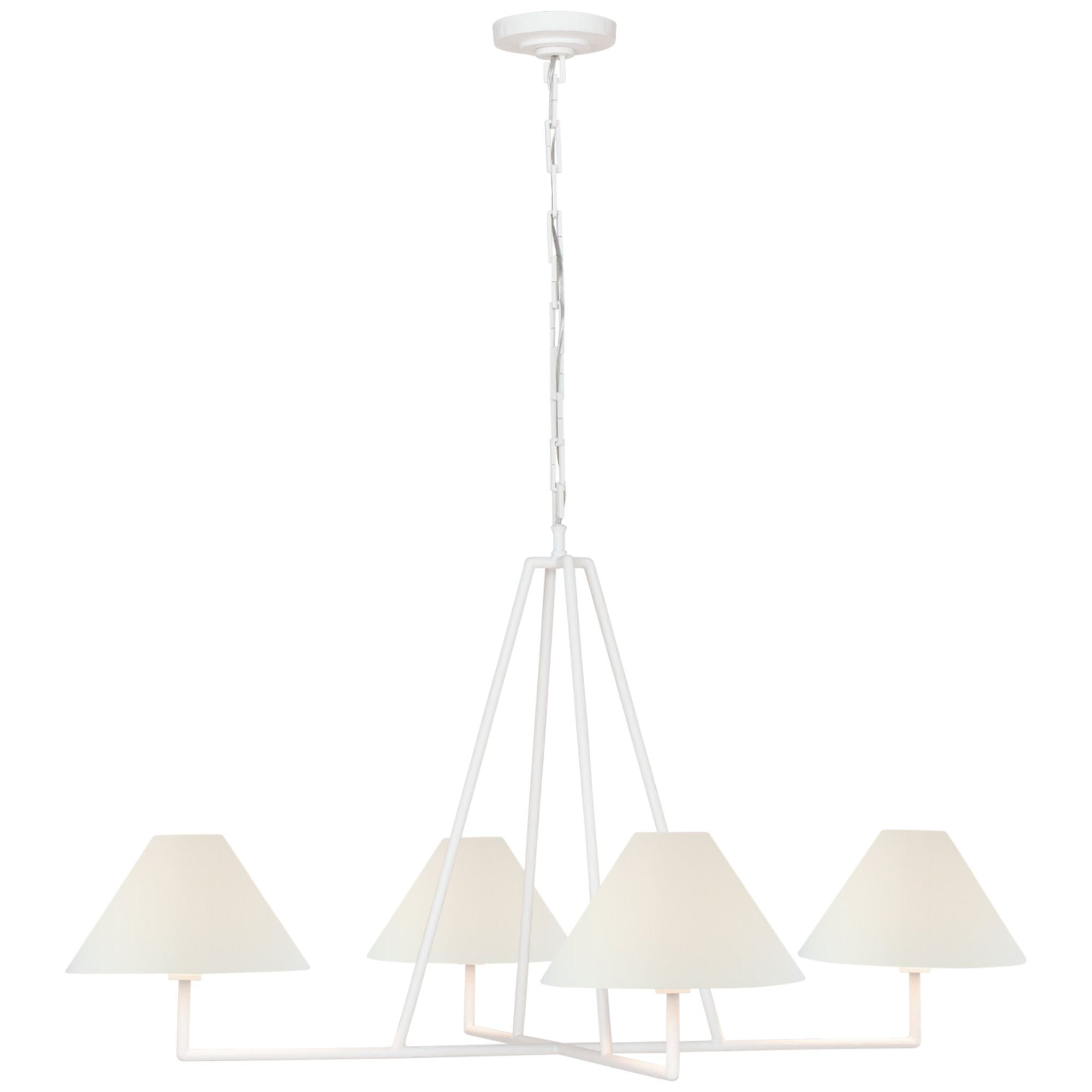 Chapman & Myers Ashton Extra Large Four Light Sculpted Chandelier in Plaster White with Linen Shades Ceiling Light W44.5" x H25.5"
