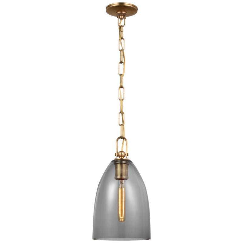 Chapman & Myers Andros Medium Pendant in Antique-Burnished Brass with Smoked Glass