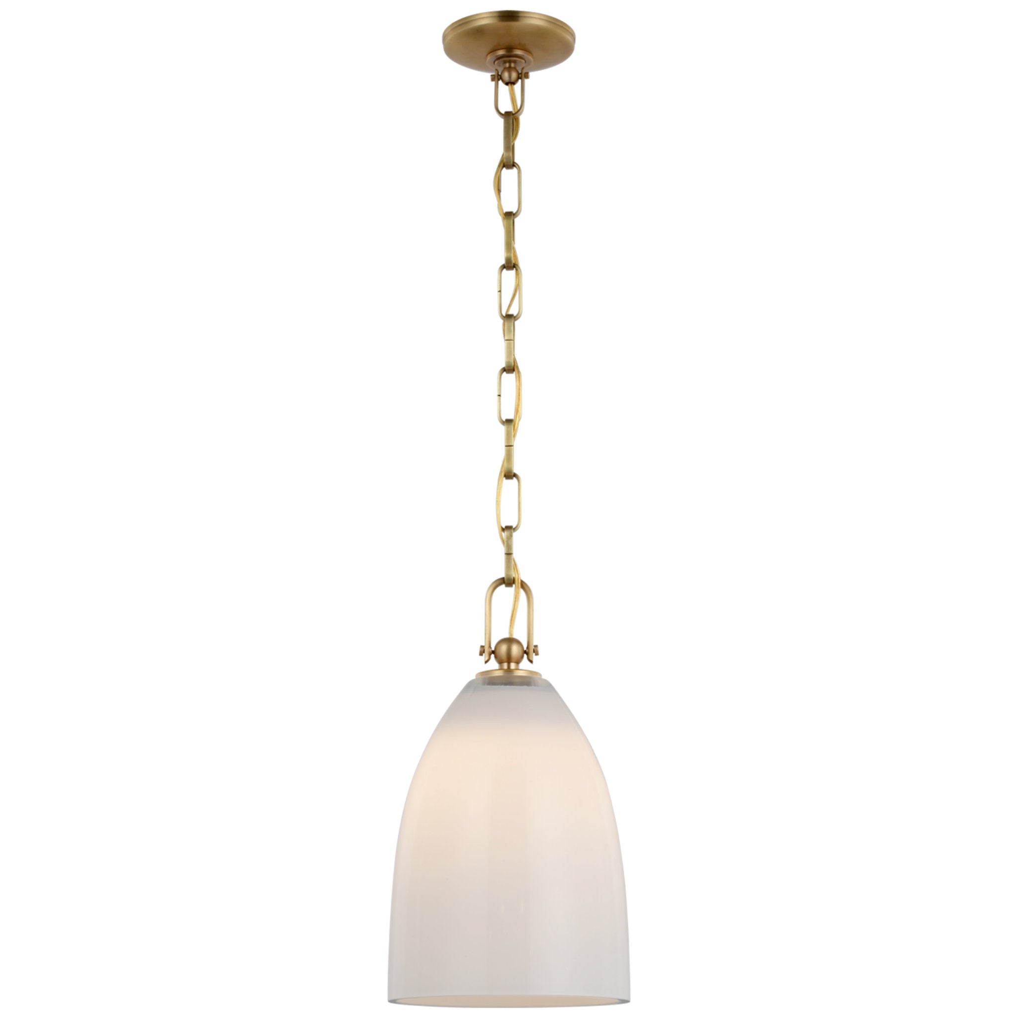 Chapman & Myers Andros Medium Pendant in Antique-Burnished Brass with White Glass
