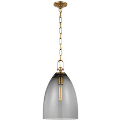 Chapman & Myers Andros Large Pendant in Antique-Burnished Brass with Smoked Glass