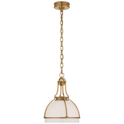 Chapman & Myers Gracie Medium Dome Pendant in Antique-Burnished Brass with White Glass