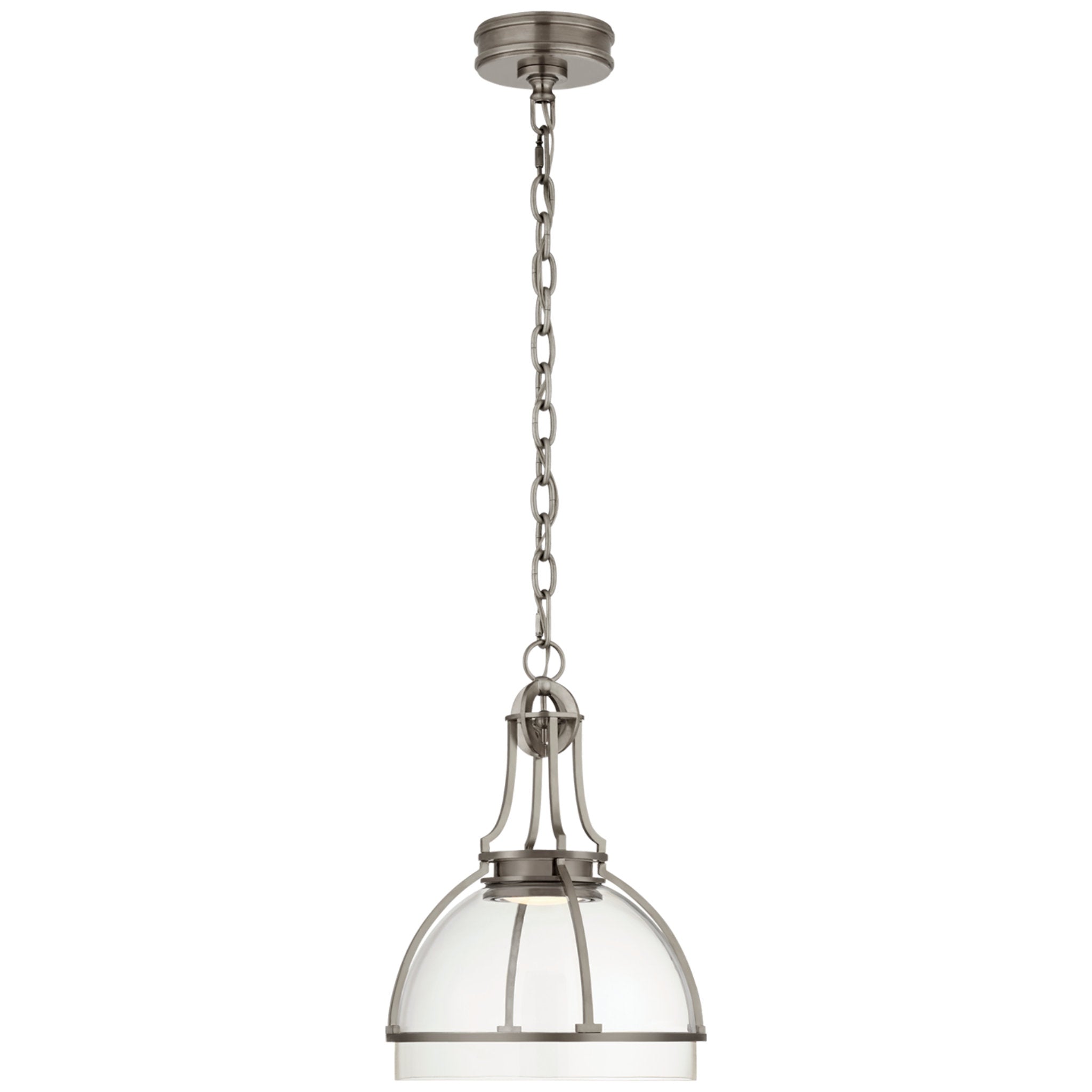 Chapman & Myers Gracie Medium Dome Pendant in Antique Nickel with Clear Glass
