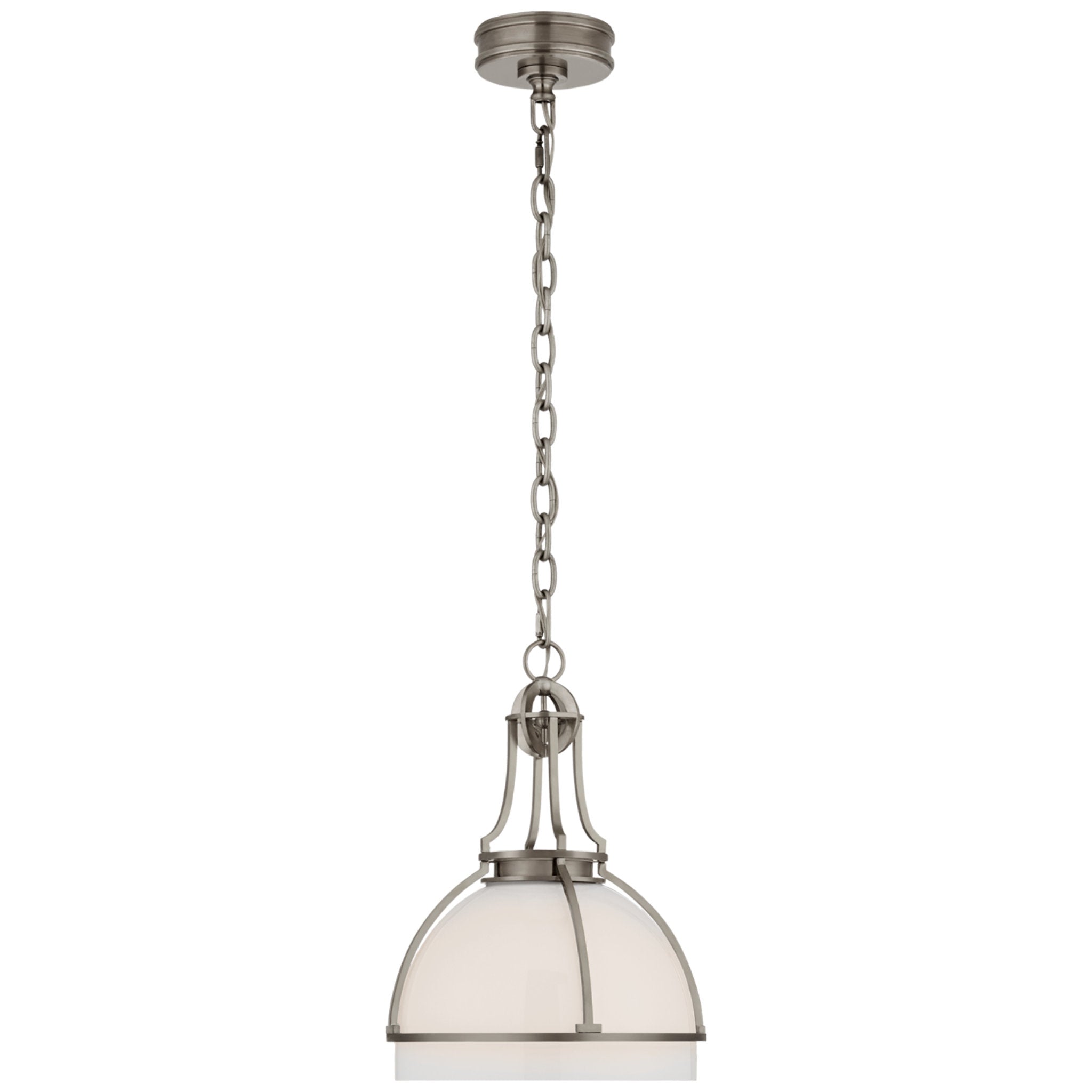 Chapman & Myers Gracie Medium Dome Pendant in Antique Nickel with White Glass