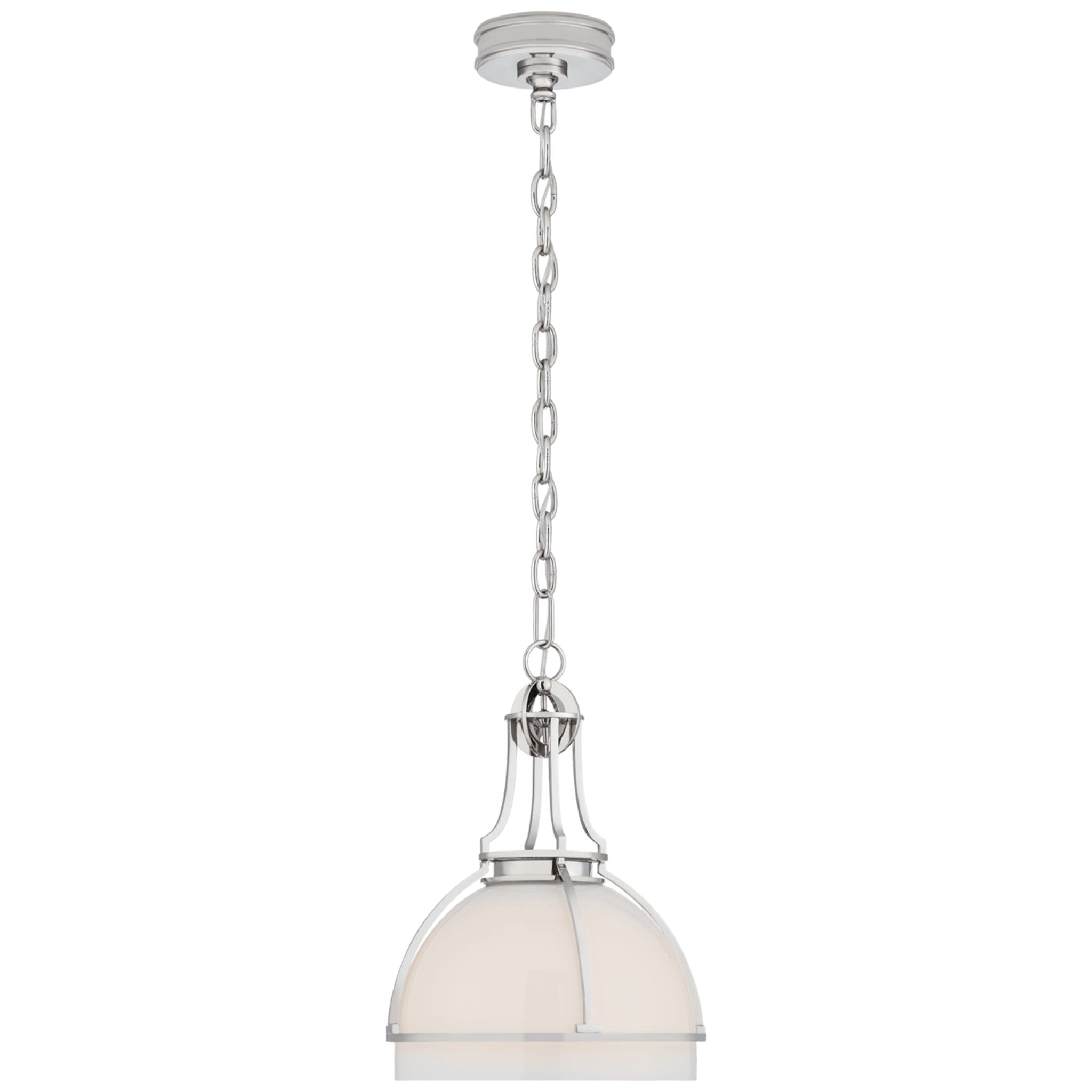 Chapman & Myers Gracie Medium Dome Pendant in Polished Nickel with White Glass