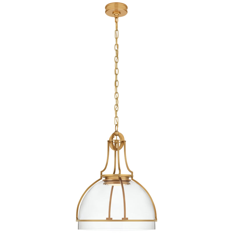 Chapman & Myers Gracie Large Dome Pendant in Antique-Burnished Brass with Clear Glass