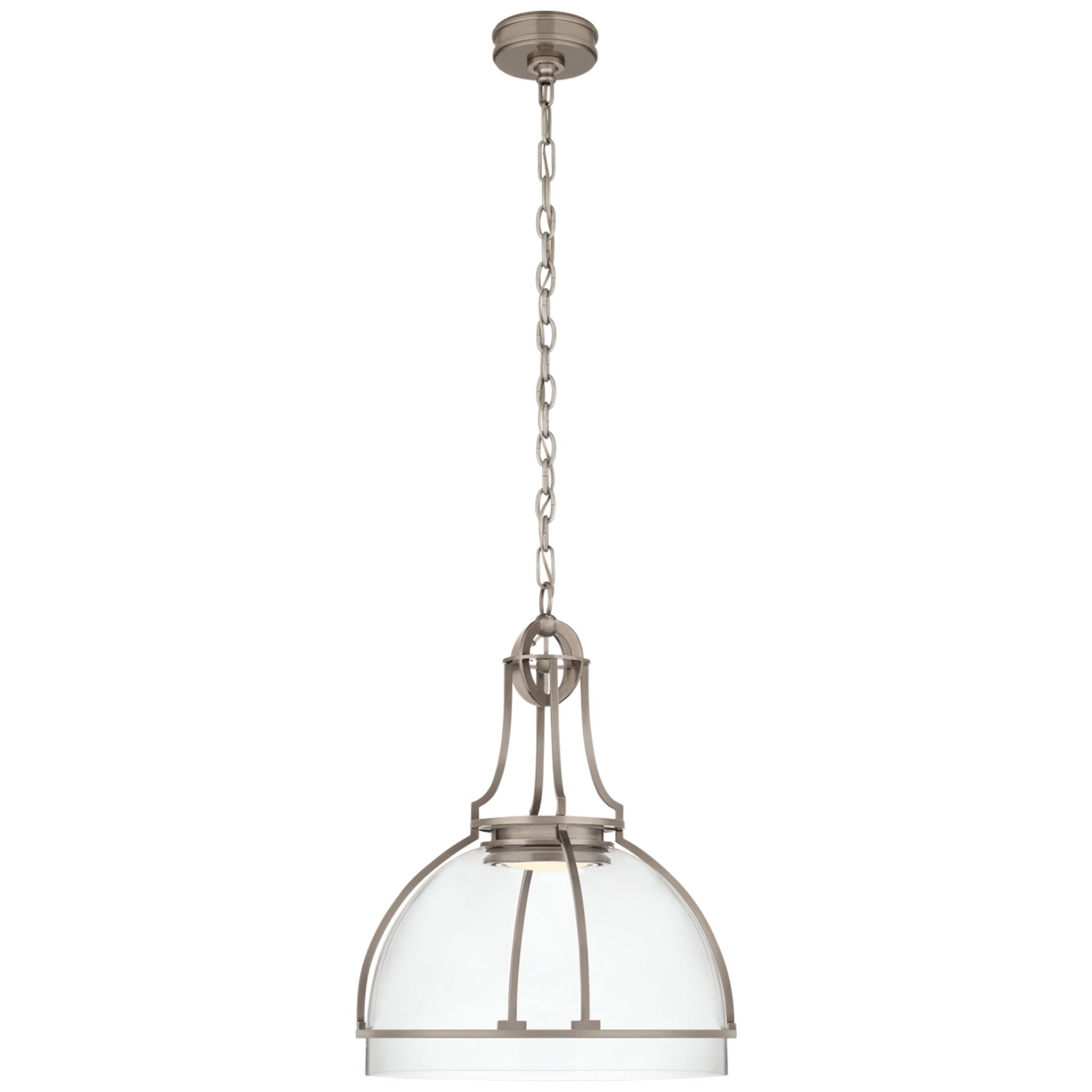Chapman & Myers Gracie Large Dome Pendant in Antique Nickel with Clear Glass