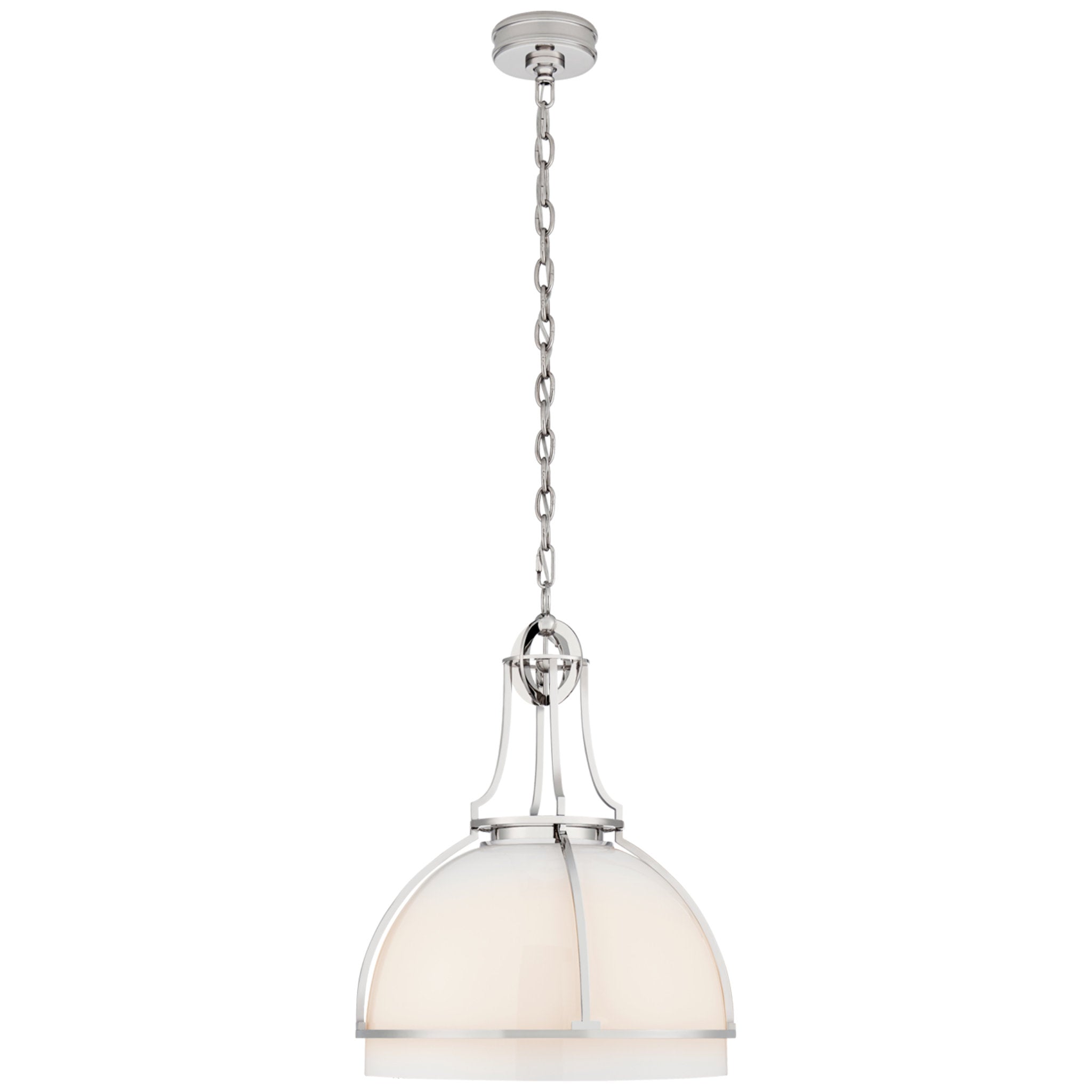 Chapman & Myers Gracie Large Dome Pendant in Polished Nickel with White Glass Ceiling Light W19" x H24.5"